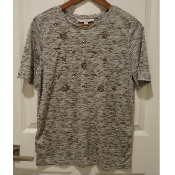 Ann Taylor LOFT Sparkly Embellished Gray Tee - Picture 1 of 4